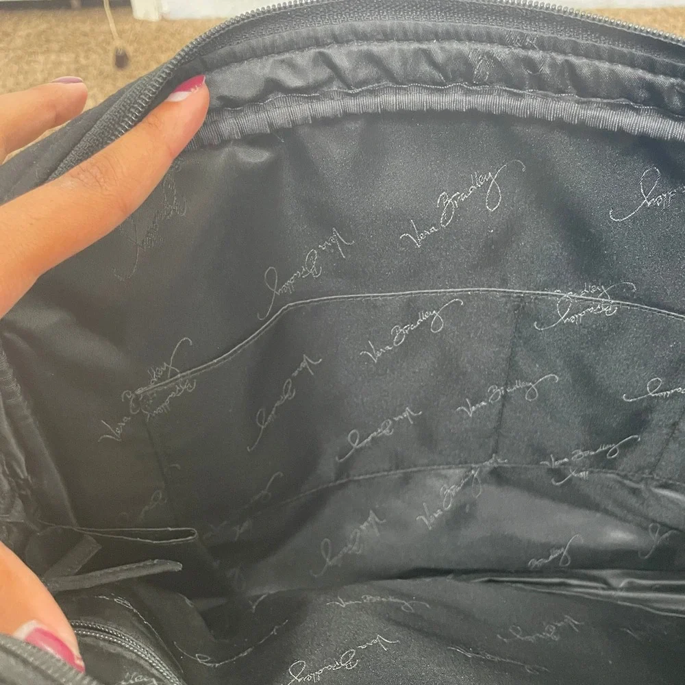Vera Bradley Black Quilted Microfiber Laptop Messenger Bag Work Briefcase READ‎
